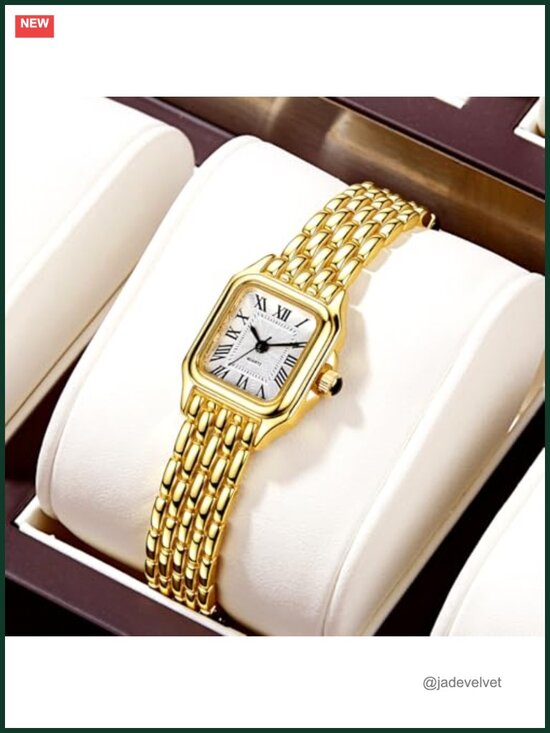 Vintage Square Gold Watch for Women Roman Dial Quartz Bracelet Water Resistant main image 5